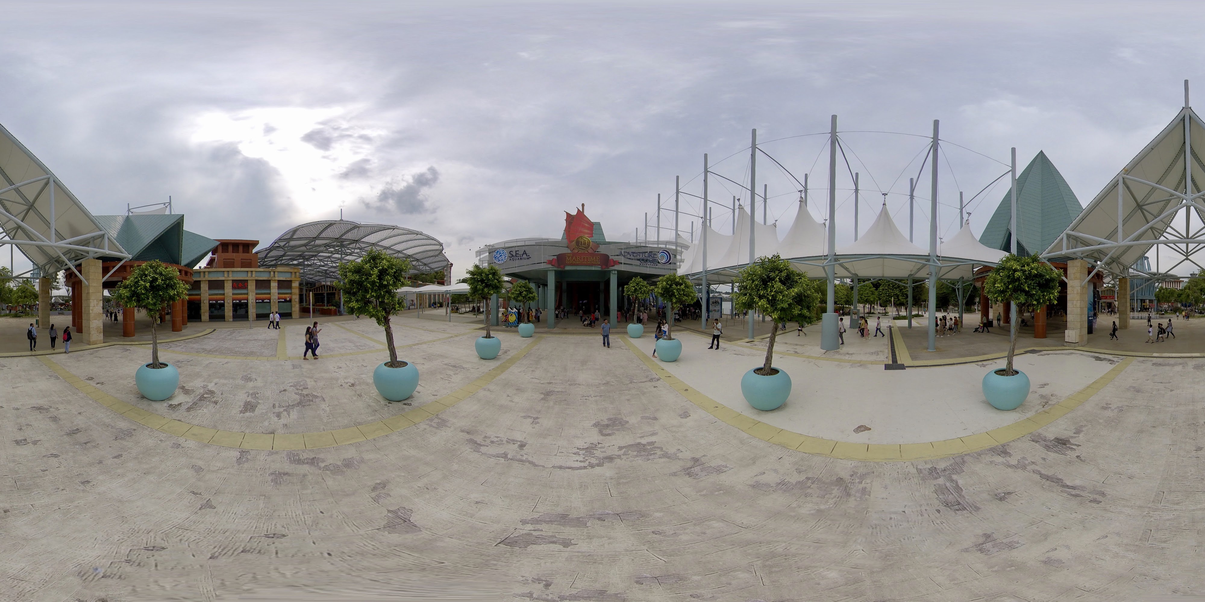 Modern themed plaza entrance