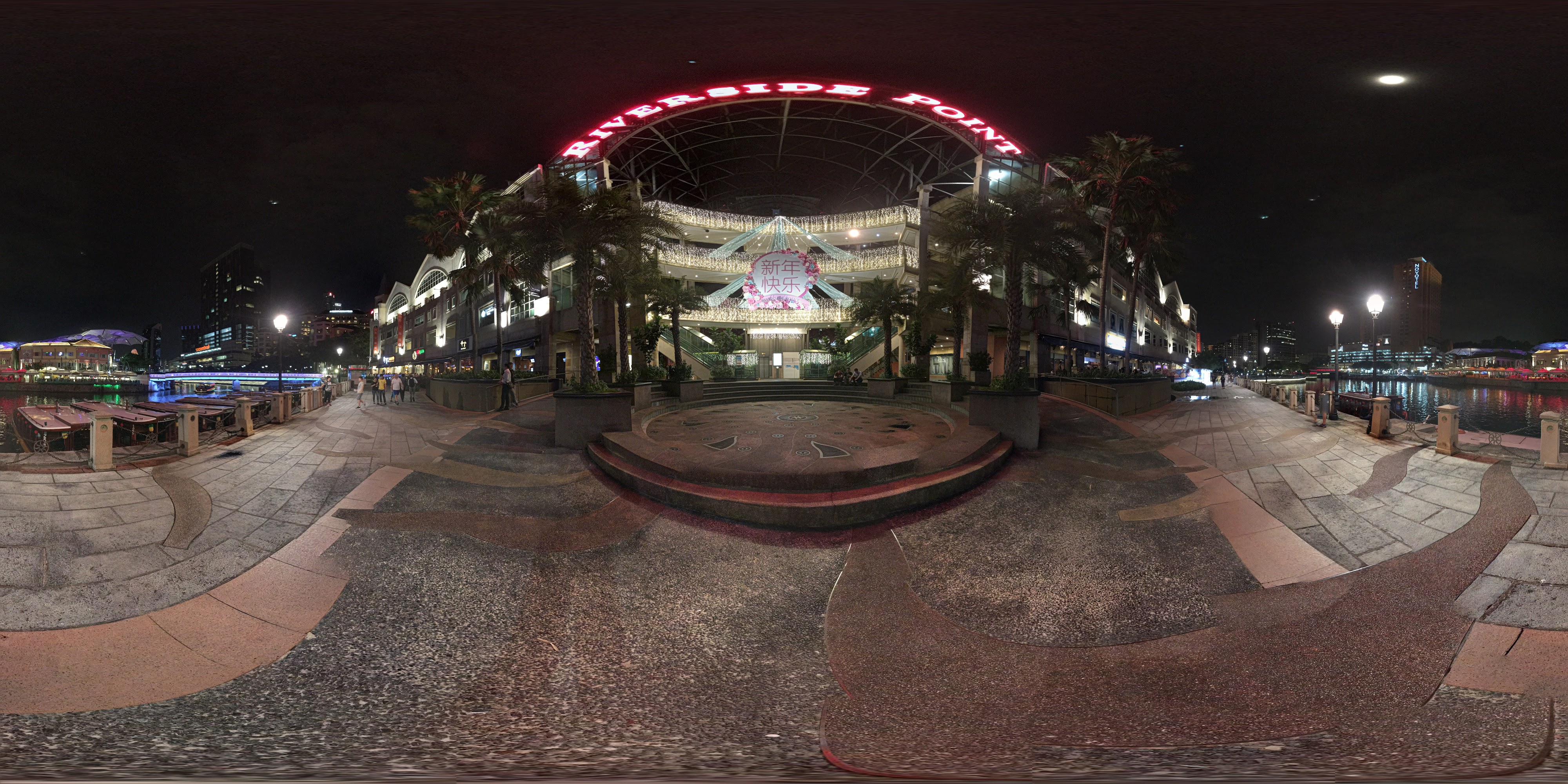 Riverfront Night Illumination Scene.