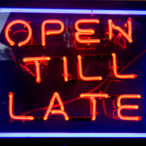 "Open till late" neon signage
