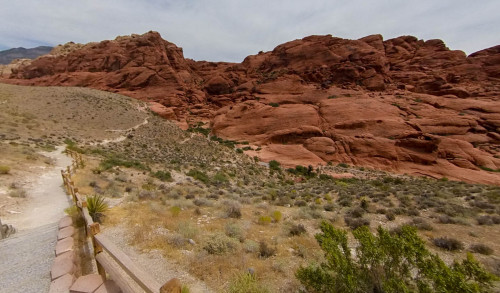 Trail of red sandstones in Calico Hills - outdoor hiking attraction in Nevada